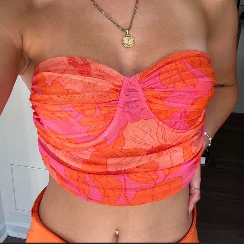 Zara Floral Corset Crop Top Size Small